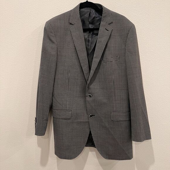 Paul Betenly Men's Gray Gigham Soft Sport Coat Blazer Sz 44L Lanificio Wool